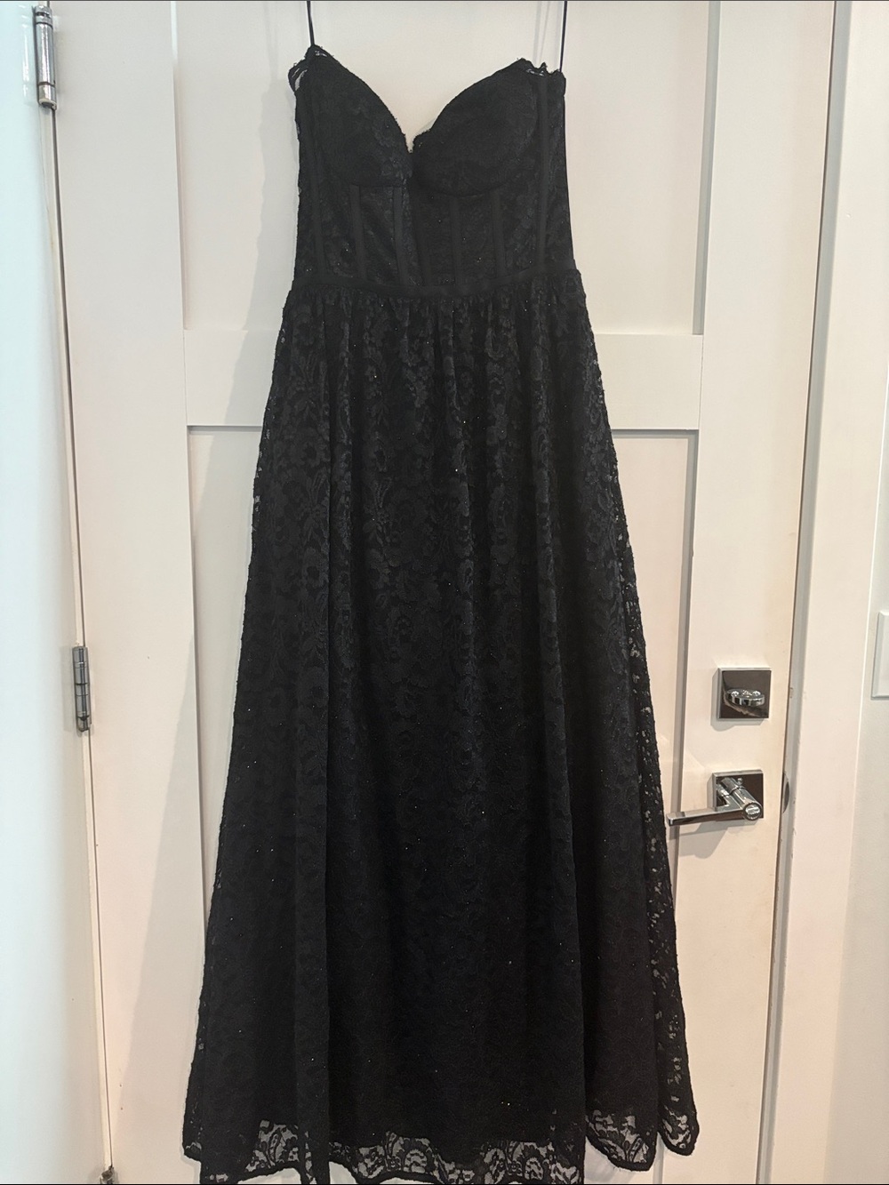 Morgan & Co. Strapless Black Lace Gown with Corset Bodice Teen / Prom Junior